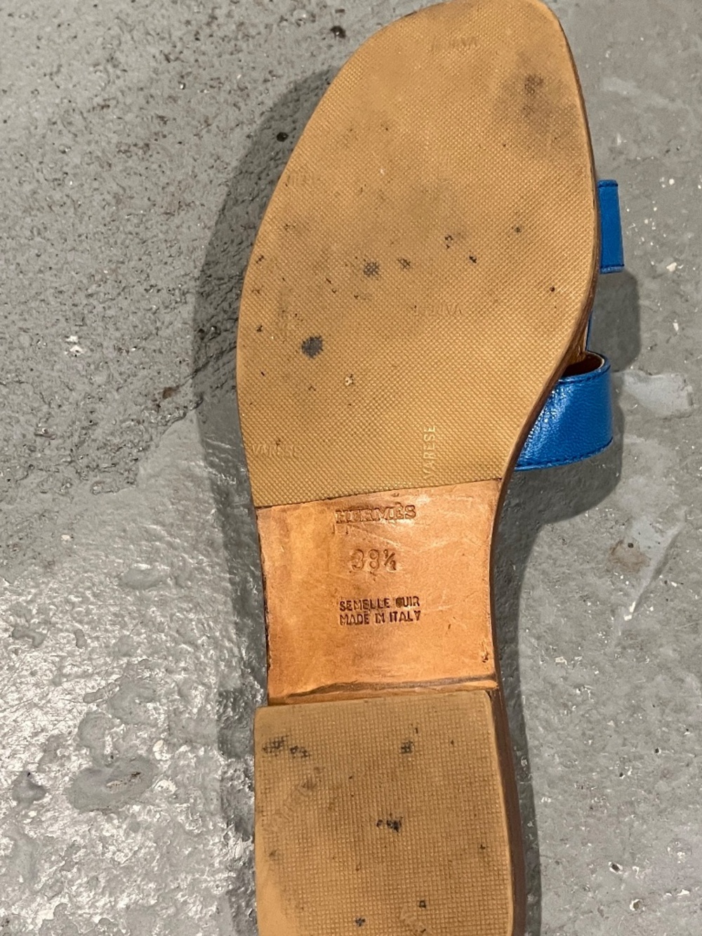 BLUE Hermes ORAN Slide sandals 38.5 Women Made in Italy - Picture 8 of 10
